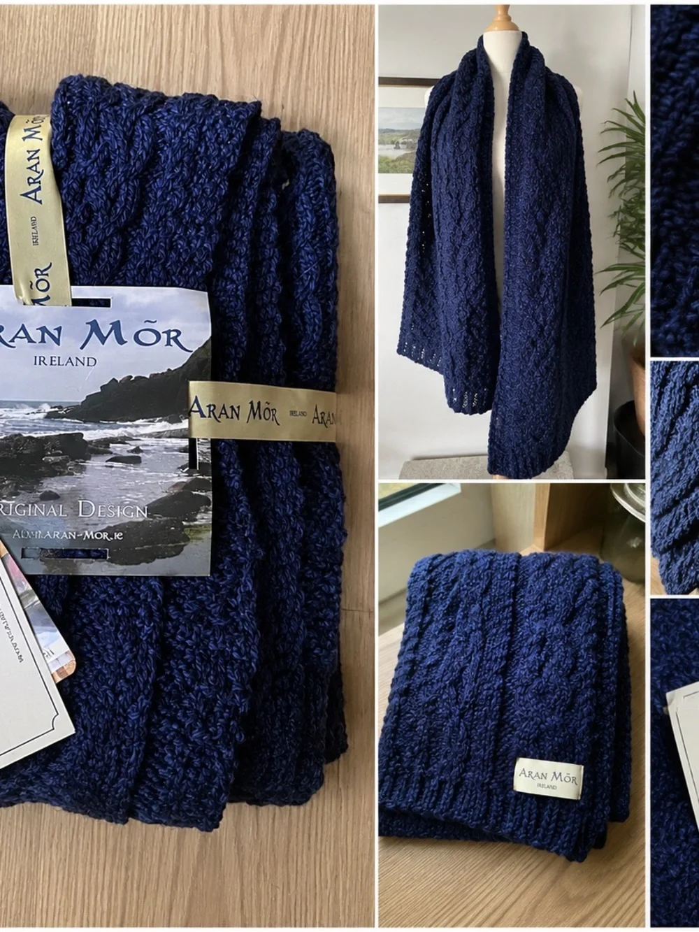 Aran Mór Ireland Navy Chunky Cable Knit Throw Blanket NWT